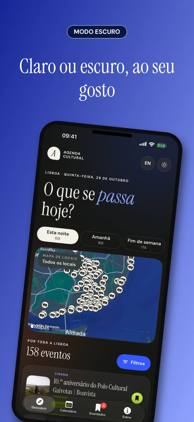 O ecrã Descobrir em modo escuro.